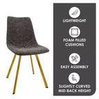 Lot de 2 chaises de salle à manger modernes LeisureMod Markley en similicuir avec pieds dorés, assise rembourrée, design élégant pour cuisine, salle à manger, bureau ou café