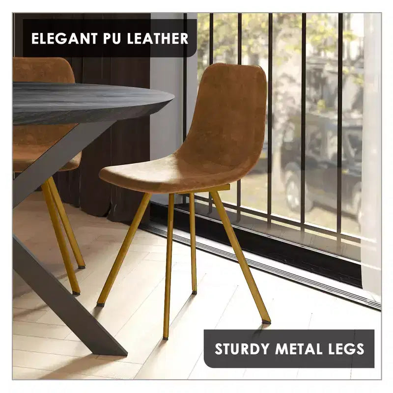 Lot de 2 chaises de salle à manger modernes LeisureMod Markley en similicuir avec pieds dorés, assise rembourrée, design élégant pour cuisine, salle à manger, bureau ou café