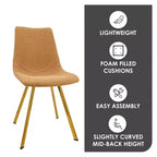 Lot de 2 chaises de salle à manger modernes LeisureMod Markley en similicuir avec pieds dorés, assise rembourrée, design élégant pour cuisine, salle à manger, bureau ou café