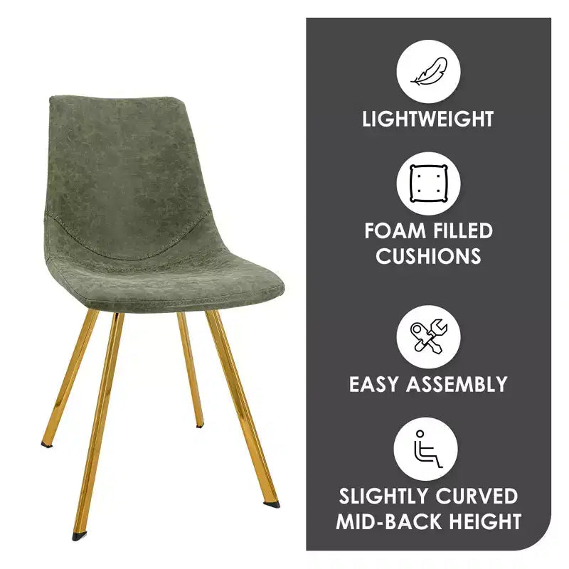 Lot de 2 chaises de salle à manger modernes LeisureMod Markley en similicuir avec pieds dorés, assise rembourrée, design élégant pour cuisine, salle à manger, bureau ou café