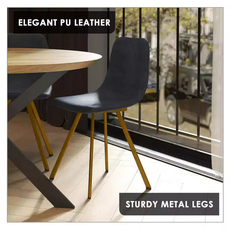 Lot de 2 chaises de salle à manger modernes LeisureMod Markley en similicuir avec pieds dorés, assise rembourrée, design élégant pour cuisine, salle à manger, bureau ou café
