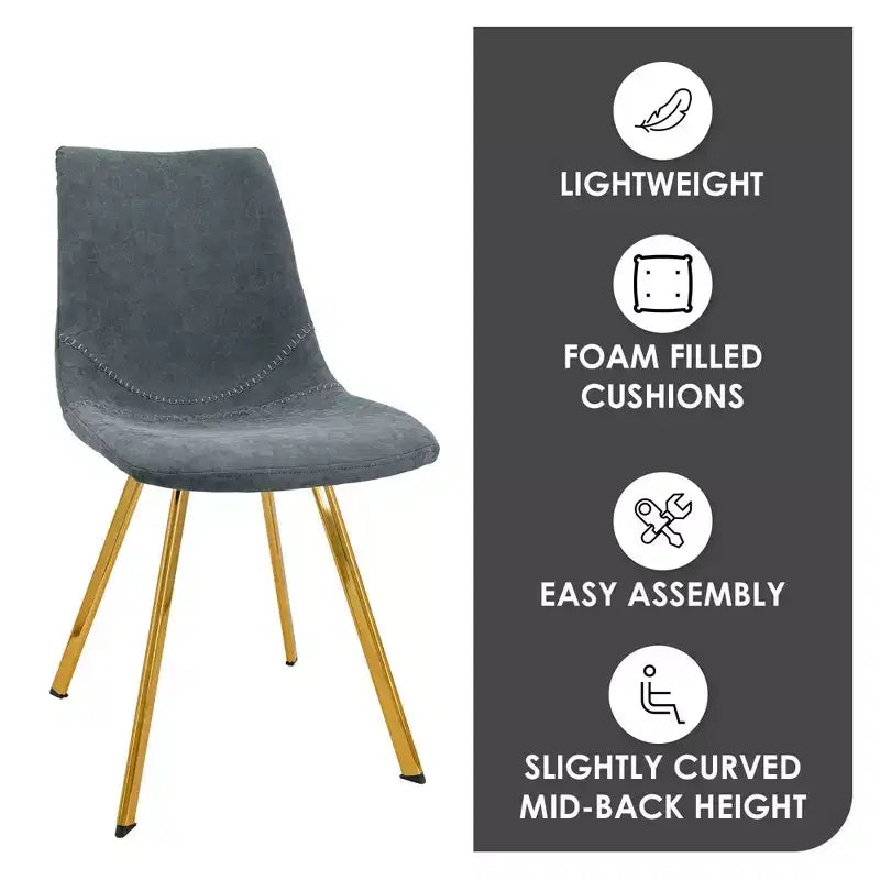 Lot de 2 chaises de salle à manger modernes LeisureMod Markley en similicuir avec pieds dorés, assise rembourrée, design élégant pour cuisine, salle à manger, bureau ou café