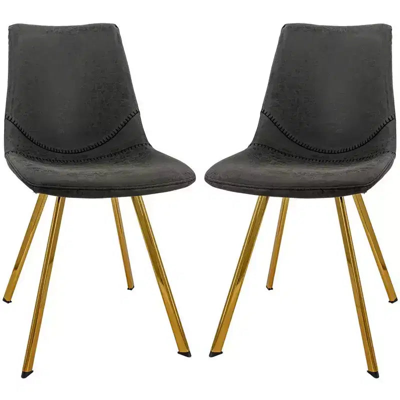 LeisureMod Markley Modern Faux Leather Dining Chair Set of 2 with Gold Legs, Upholstered Seat, Sleek Design for Kitchen, Dining Room, Office, or Cafe