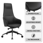 Chaise de bureau pivotante et inclinable en cuir à dossier haut avec appuie-tête LeisureMod Celeste – Chaise de bureau de direction moderne en fer