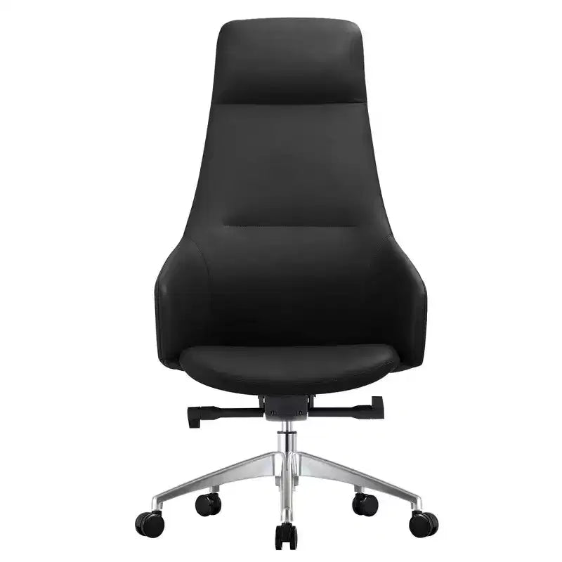 Chaise de bureau pivotante et inclinable en cuir à dossier haut avec appuie-tête LeisureMod Celeste – Chaise de bureau de direction moderne en fer