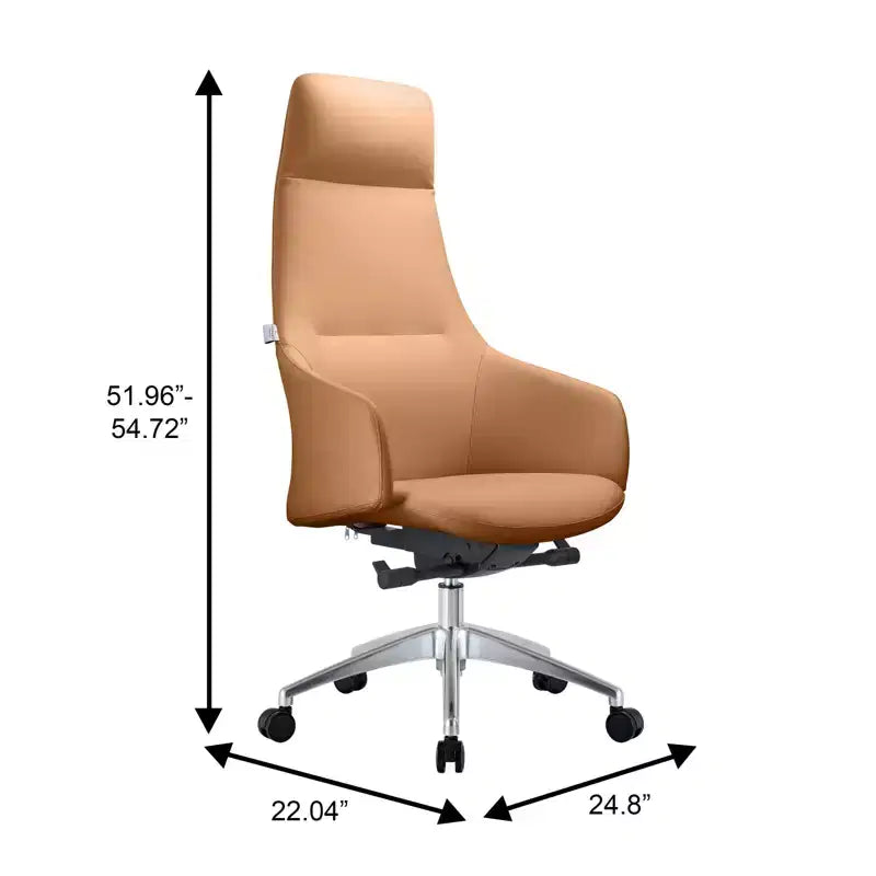 Chaise de bureau pivotante et inclinable en cuir à dossier haut avec appuie-tête LeisureMod Celeste – Chaise de bureau de direction moderne en fer
