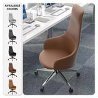 Chaise de bureau pivotante et inclinable en cuir à dossier haut avec appuie-tête LeisureMod Celeste – Chaise de bureau de direction moderne en fer