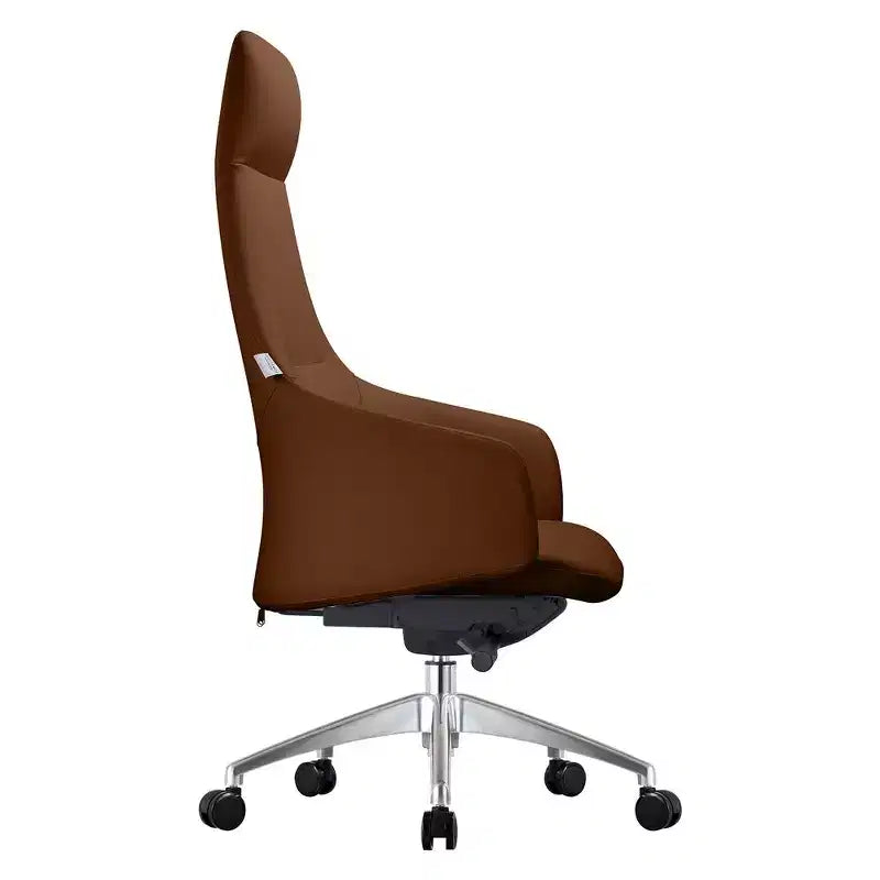 Chaise de bureau pivotante et inclinable en cuir à dossier haut avec appuie-tête LeisureMod Celeste – Chaise de bureau de direction moderne en fer