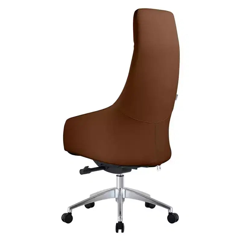 Chaise de bureau pivotante et inclinable en cuir à dossier haut avec appuie-tête LeisureMod Celeste – Chaise de bureau de direction moderne en fer