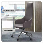 Chaise de bureau pivotante et inclinable en cuir à dossier haut avec appuie-tête LeisureMod Celeste – Chaise de bureau de direction moderne en fer