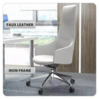 Chaise de bureau pivotante et inclinable en cuir à dossier haut avec appuie-tête LeisureMod Celeste – Chaise de bureau de direction moderne en fer