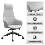 Chaise de bureau pivotante et inclinable en cuir à dossier haut avec appuie-tête LeisureMod Celeste – Chaise de bureau de direction moderne en fer