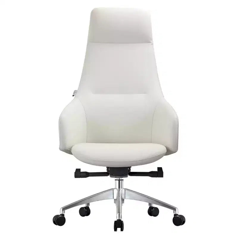 Chaise de bureau pivotante et inclinable en cuir à dossier haut avec appuie-tête LeisureMod Celeste – Chaise de bureau de direction moderne en fer