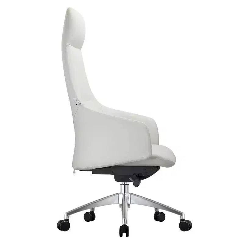 Chaise de bureau pivotante et inclinable en cuir à dossier haut avec appuie-tête LeisureMod Celeste – Chaise de bureau de direction moderne en fer