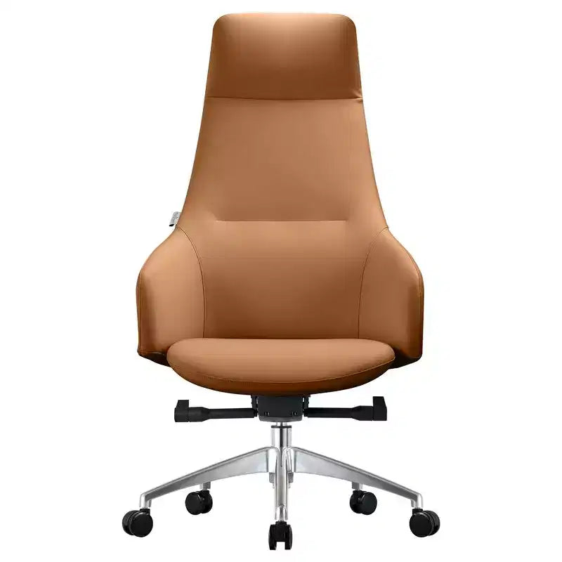 Chaise de bureau pivotante et inclinable en cuir à dossier haut avec appuie-tête LeisureMod Celeste – Chaise de bureau de direction moderne en fer