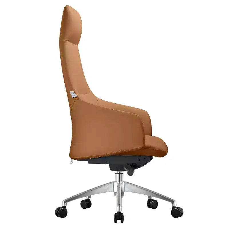 Chaise de bureau pivotante et inclinable en cuir à dossier haut avec appuie-tête LeisureMod Celeste – Chaise de bureau de direction moderne en fer