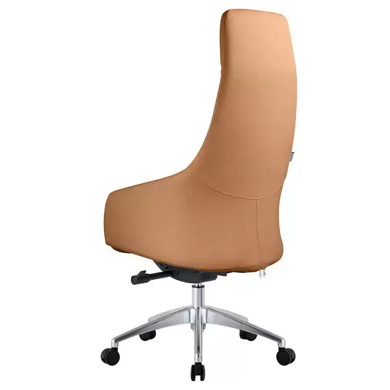 Chaise de bureau pivotante et inclinable en cuir à dossier haut avec appuie-tête LeisureMod Celeste – Chaise de bureau de direction moderne en fer
