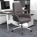 LeisureMod Summit Chaise de Bureau Rembourrée en Cuir PU avec Cadre en Aluminium, Pivotante, Inclinable, Accoudoirs, Chaise de Bureau Ergonomique pour Bureau à Domicile