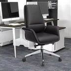 LeisureMod Summit Chaise de Bureau Rembourrée en Cuir PU avec Cadre en Aluminium, Pivotante, Inclinable, Accoudoirs, Chaise de Bureau Ergonomique pour Bureau à Domicile