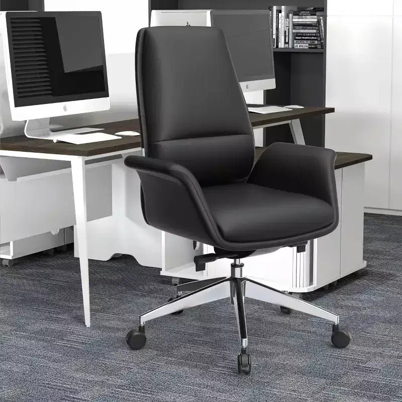 LeisureMod Summit Chaise de Bureau Rembourrée en Cuir PU avec Cadre en Aluminium, Pivotante, Inclinable, Accoudoirs, Chaise de Bureau Ergonomique pour Bureau à Domicile