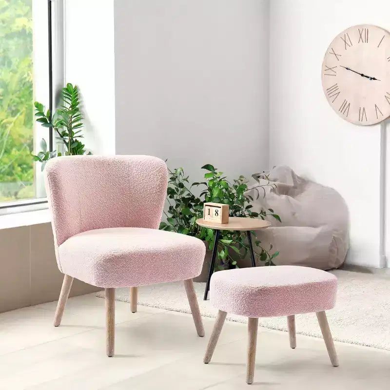 Fauteuil d'appoint rembourré en bouclette WestinTrends de 64,8 cm de large avec repose-pieds ottoman