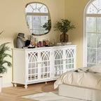 Famapy White Apsolon 63'' Wide Sideboard with Modern Design Accent Buffet Cabinet Mirror Doors Organizers