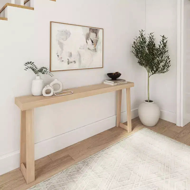 Console en bois massif Plank+Beam 66, table d'entrée classique, table de foyer étroite