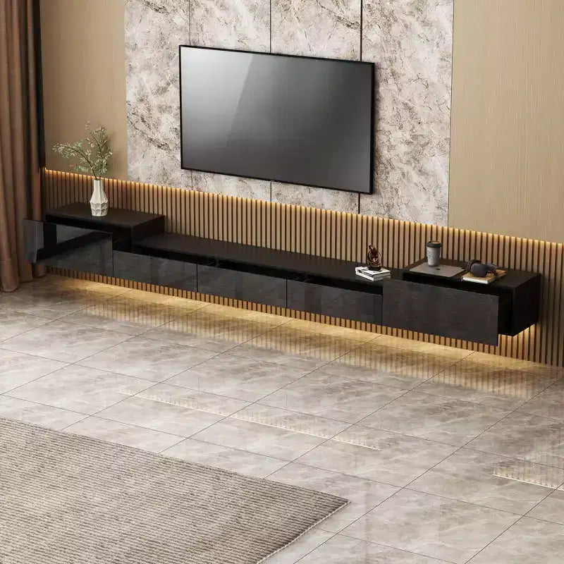 Meuble TV mural Famapy noir avec lumière LED