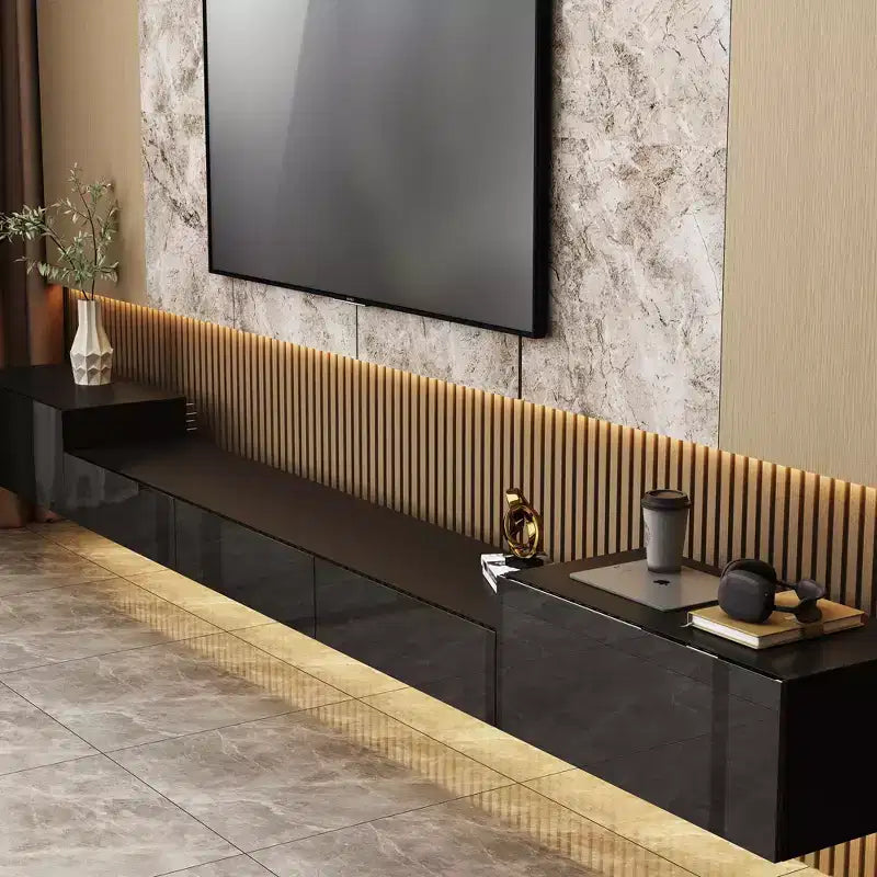 Meuble TV mural Famapy noir avec lumière LED