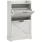 Meuble à chaussures étroit HOMCOM, meuble de rangement pour chaussures de style ferme avec 2 tiroirs basculants et étagères réglables pour 8 paires de chaussures, blanc vieilli