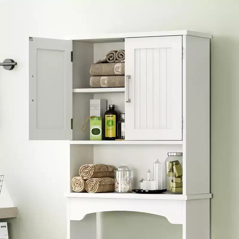 Meuble de rangement WC avec portes doubles et dispositif anti-basculement