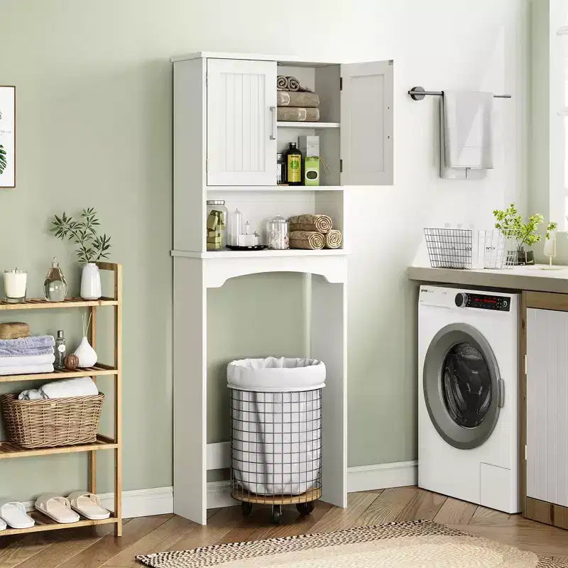 Meuble de rangement WC avec portes doubles et dispositif anti-basculement