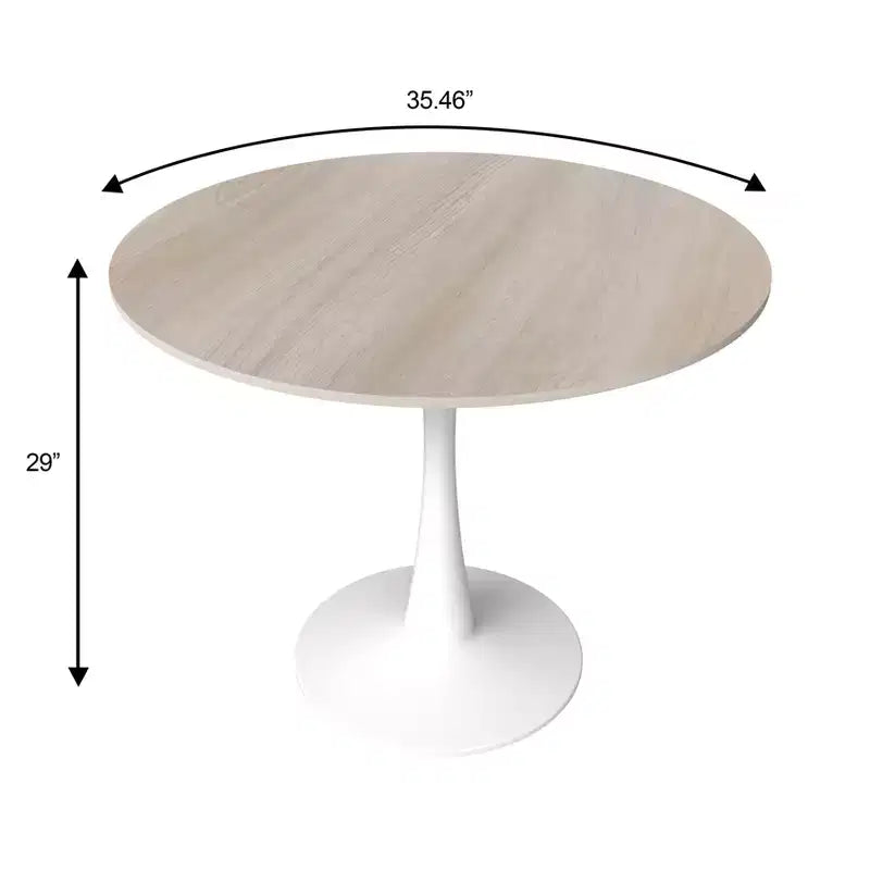 Table à manger ronde LeisureMod Bristol 35 - Plateau en pierre frittée - Table d'appoint de café et base de piédestal robuste en acier blanc pour cuisine et petits espaces