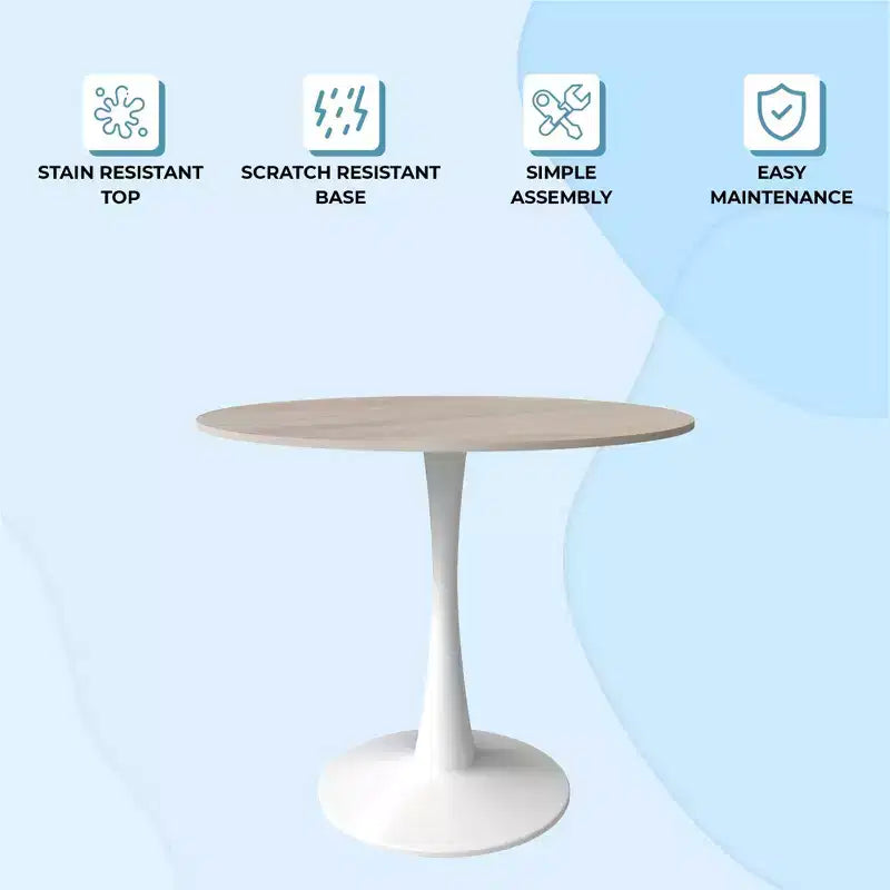 Table à manger ronde LeisureMod Bristol 35 - Plateau en pierre frittée - Table d'appoint de café et base de piédestal robuste en acier blanc pour cuisine et petits espaces