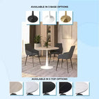 Table à manger ronde LeisureMod Bristol 35 - Plateau en pierre frittée - Table d'appoint de café et base de piédestal robuste en acier blanc pour cuisine et petits espaces