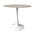 Table à manger ronde LeisureMod Bristol 35 - Plateau en pierre frittée - Table d'appoint de café et base de piédestal robuste en acier blanc pour cuisine et petits espaces