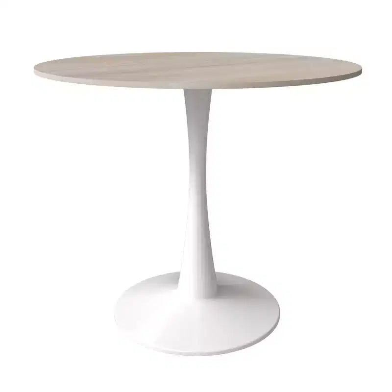 Table à manger ronde LeisureMod Bristol 35 - Plateau en pierre frittée - Table d'appoint de café et base de piédestal robuste en acier blanc pour cuisine et petits espaces