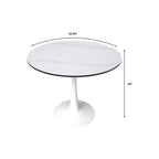 Table à manger ronde LeisureMod Bristol 35 - Plateau en pierre frittée - Table d'appoint de café et base de piédestal robuste en acier blanc pour cuisine et petits espaces