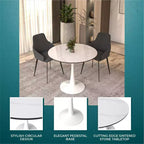 Table à manger ronde LeisureMod Bristol 35 - Plateau en pierre frittée - Table d'appoint de café et base de piédestal robuste en acier blanc pour cuisine et petits espaces