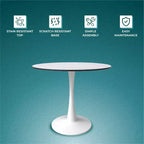 Table à manger ronde LeisureMod Bristol 35 - Plateau en pierre frittée - Table d'appoint de café et base de piédestal robuste en acier blanc pour cuisine et petits espaces