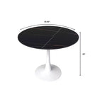 Table à manger ronde LeisureMod Bristol 35 - Plateau en pierre frittée - Table d'appoint de café et base de piédestal robuste en acier blanc pour cuisine et petits espaces
