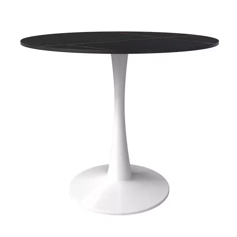 Table à manger ronde LeisureMod Bristol 35 - Plateau en pierre frittée - Table d'appoint de café et base de piédestal robuste en acier blanc pour cuisine et petits espaces