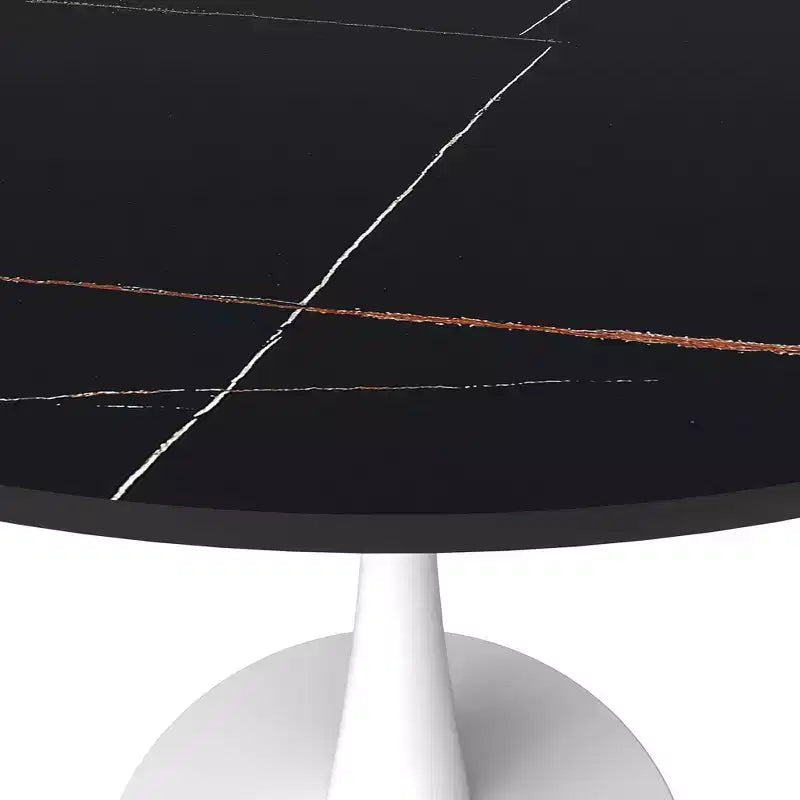 Table à manger ronde LeisureMod Bristol 35 - Plateau en pierre frittée - Table d'appoint de café et base de piédestal robuste en acier blanc pour cuisine et petits espaces
