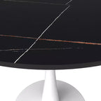 Table à manger ronde LeisureMod Bristol 35 - Plateau en pierre frittée - Table d'appoint de café et base de piédestal robuste en acier blanc pour cuisine et petits espaces