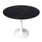 LeisureMod Bristol 35 Round Dining Table  Sintered Stone Top Accent Caf Table & Sturdy Steel White Pedestal Base for Kitchen and Small Spaces