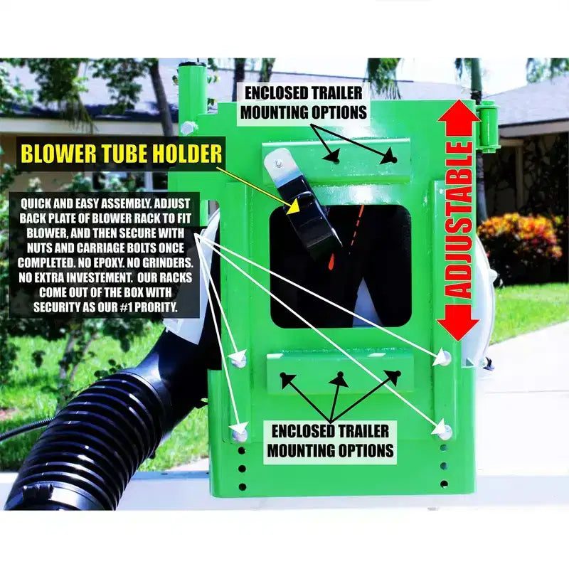 Support antivol utilitaire en acier Green Touch Industries Xtreme Pro Series pour souffleur de feuilles dorsal, pour remorques et garages