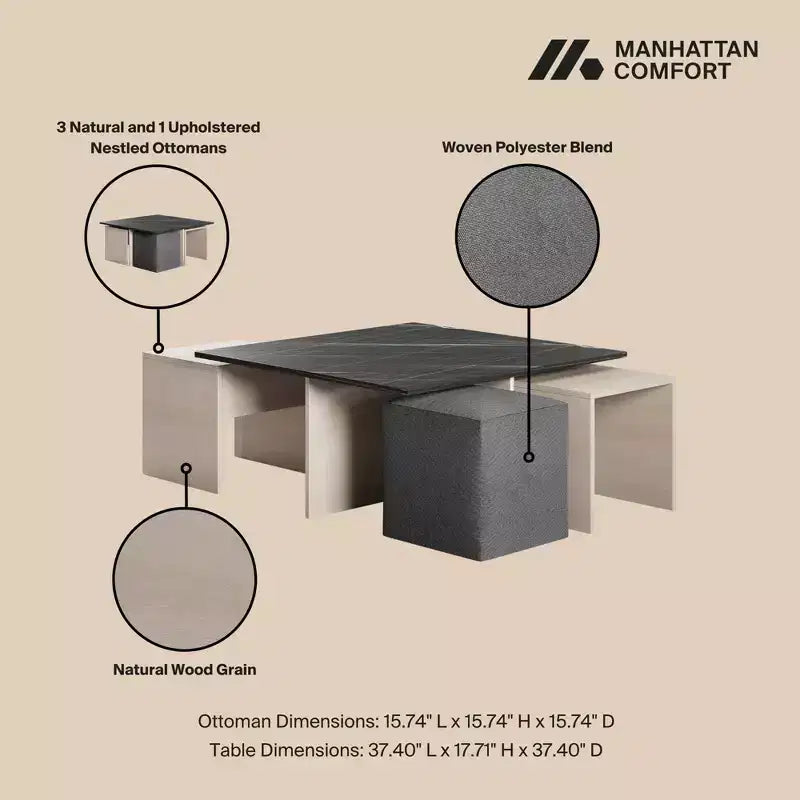 Ensemble Table Basse Gigogne et Pouf Haley de Manhattan Comfort