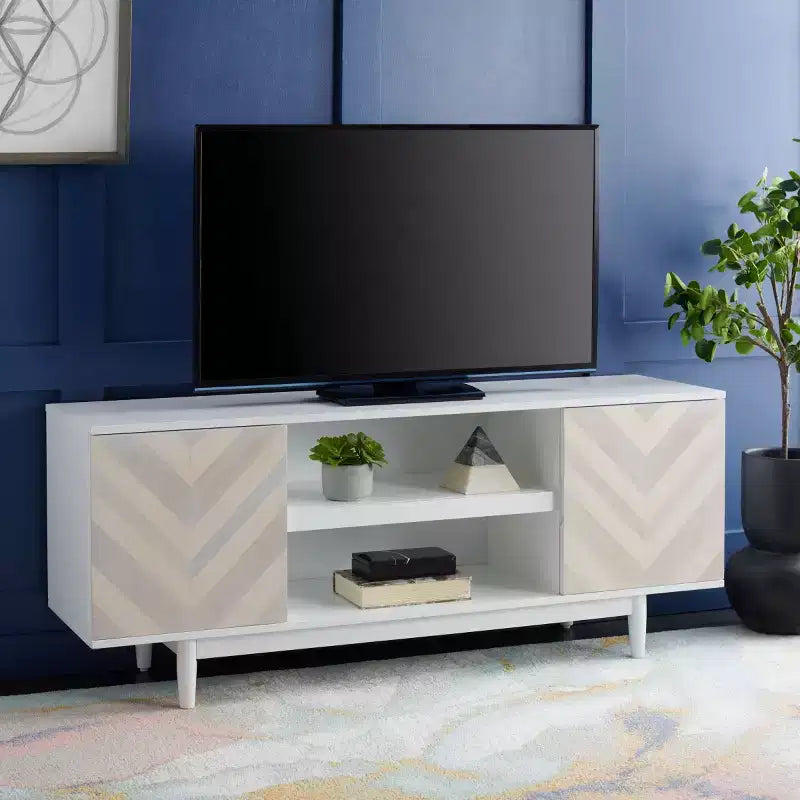 Meuble TV/multimédia Tay 2 étagères - MED5012 - Blanc délavé - Safavieh
