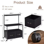 Meuble de classement latéral à 2 tiroirs VECELO, support roulant pour imprimante avec 3 étagères de rangement ouvertes, compatible format A4 ou Lettre, noir/marron