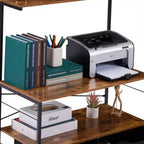 Meuble de classement latéral à 2 tiroirs VECELO, support roulant pour imprimante avec 3 étagères de rangement ouvertes, compatible format A4 ou Lettre, noir/marron